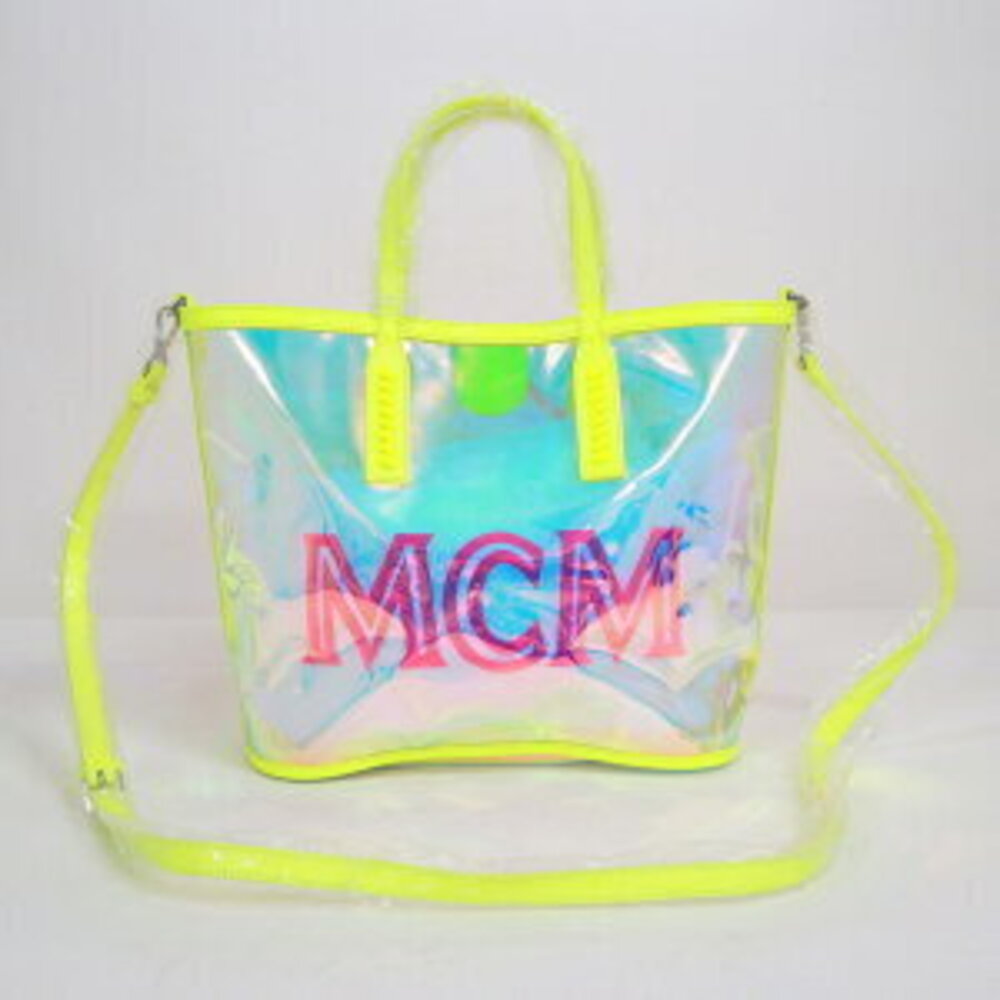 MCM Tote Bag Pouch Clear Leather Yellow Blue Pink - Picture 2 of 8
